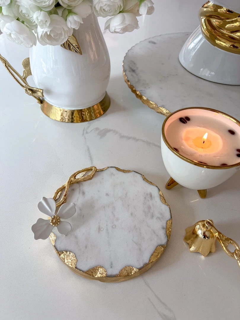 Inspire Me! Home Decor Round Trivet With White Jeweled Flower Details