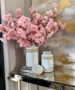 Inspire Me! Home Decor Jars White Ceramic Lidded Jar With Stunning Gold Chain Details (3 Sizes)