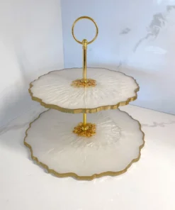 Inspire Me! Home Decor Gold Leaf And White Resin 2 Tier Cake Stand