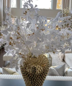 Inspire Me! Home Decor White Leaf Stem With Gold Berries