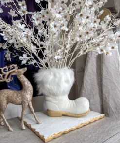 Inspire Me! Home Decor White Glittered Santa Boot Vase