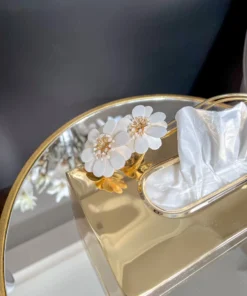 Inspire Me! Home Decor Gold Tissue Box Cover With White Jeweled Flower Details