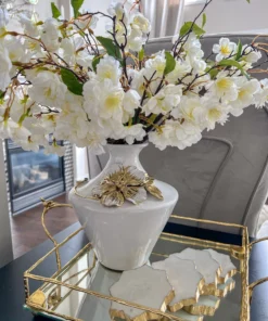 Inspire Me! Home Decor White Ceramic Vase With Stunning Gold & White Floral Detail