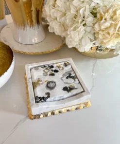 Inspire Me! Home Decor Gold White Marble Napkin Holder/Tray With Ruffled Border
