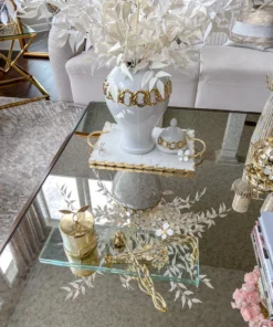 Inspire Me! Home Decor Small Rectangular Glass Tray With White Jeweled Flower Details