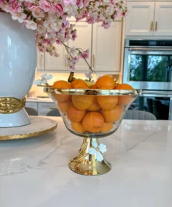 Inspire Me! Home Decor Textured Glass Bowl With White Jeweled Flower Details