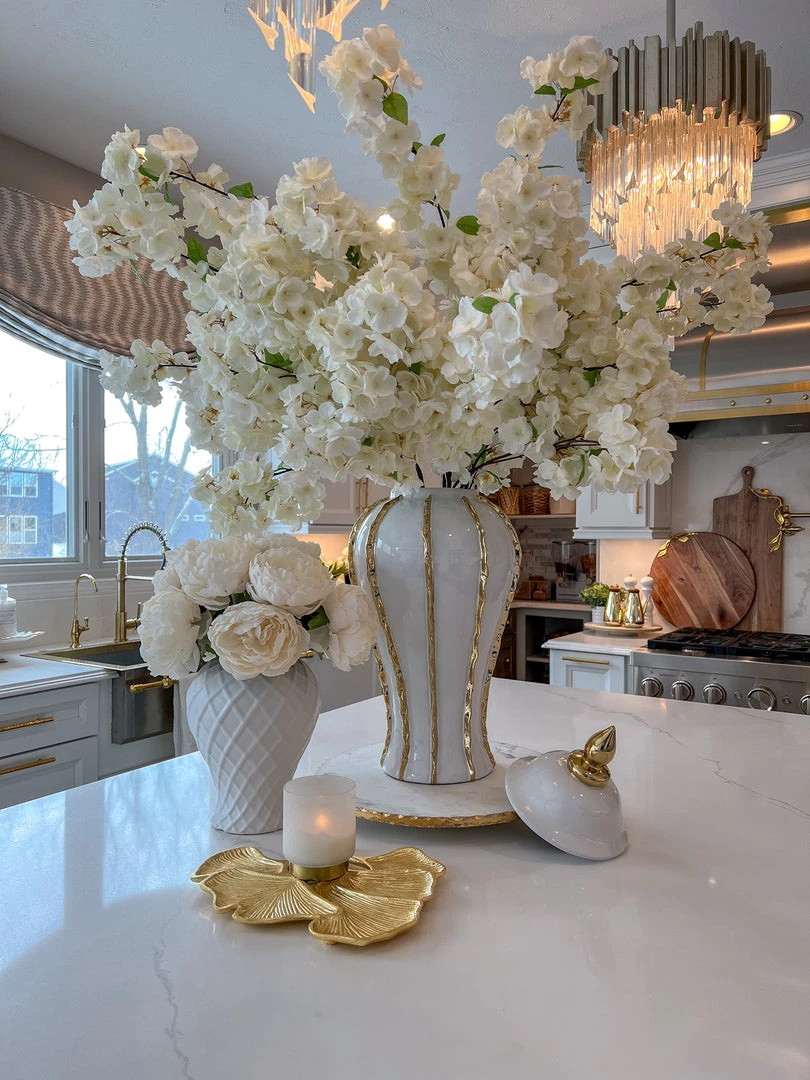 Inspire Me! Home Decor White Ginger Jar With Gold Details (3 Sizes)