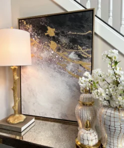Inspire Me! Home Decor Charcoal Black, Gold, And White Abstract Wall Art WALL ART & MIRRORS