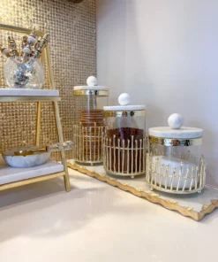 Inspire Me! Home Decor Glass Canisters With Gold Linear Details (3 Sizes)