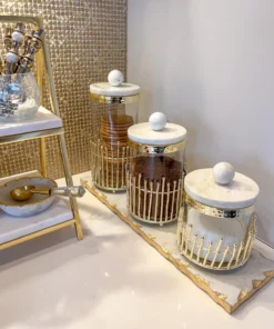 Inspire Me! Home Decor Glass Canisters With Gold Linear Details (3 Sizes)