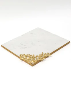 Inspire Me! Home Decor Rectangular Marble Tray With Metal Gold Branch Details