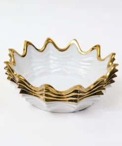 Inspire Me! Home Decor White And Gold Scalloped Bowl