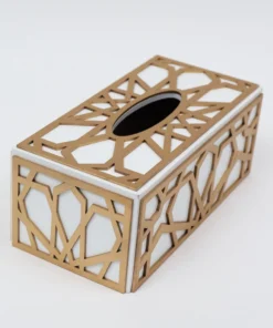 Inspire Me! Home Decor Wood Gold And White Tissue Box Cover