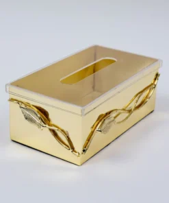 Inspire Me! Home Decor Gold Metal Tissue Holder With Leaf Design & Acrylic Lid