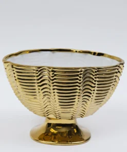 Inspire Me! Home Decor Gold Ceramic Ribbed Footed Bowl