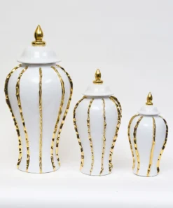 Inspire Me! Home Decor White Ginger Jar With Gold Details (3 Sizes)
