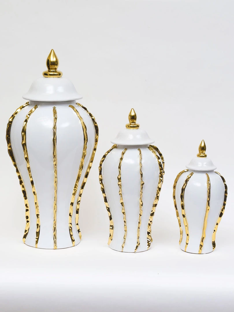 Inspire Me! Home Decor White Ginger Jar With Gold Details (3 Sizes)