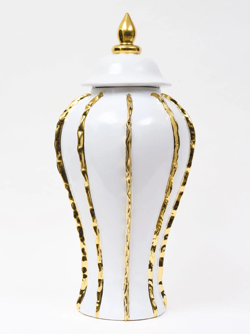 Inspire Me! Home Decor White Ginger Jar With Gold Details (3 Sizes)