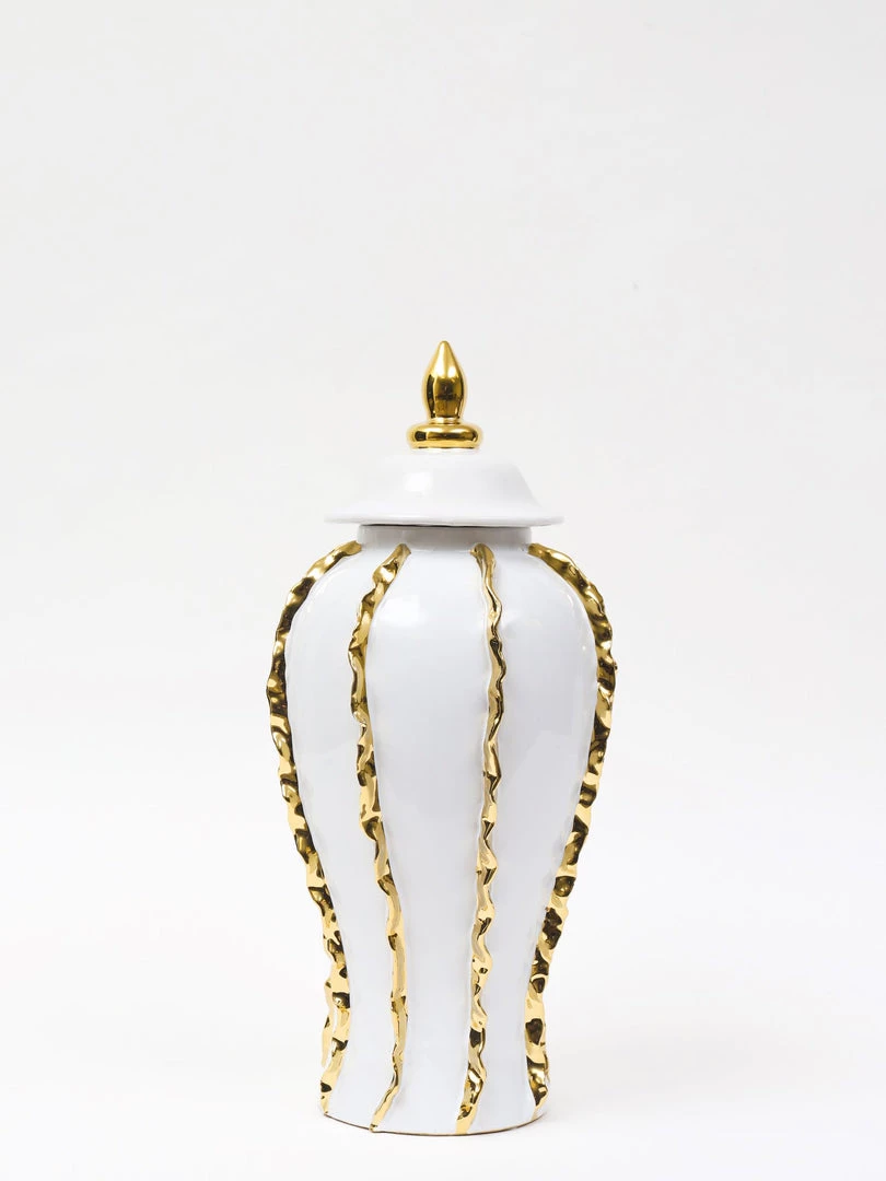 Inspire Me! Home Decor White Ginger Jar With Gold Details (3 Sizes)