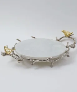 Inspire Me! Home Decor Round Marble Tray With Gold Branch & Bird Details
