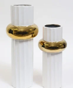 Inspire Me! Home Decor White Linear Vase With Gold Circle Detail (2 Sizes)