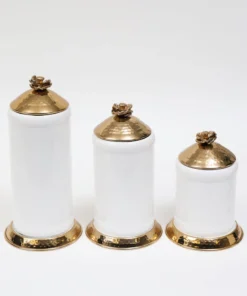 Inspire Me! Home Decor White Ceramic Jars With Gold Flower Lid (3 Sizes)