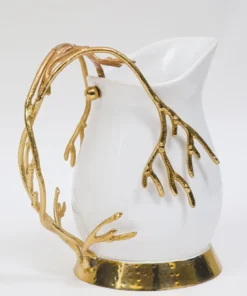 Inspire Me! Home Decor White Ceramic Pitcher With Gold Textured Design Handle & Base