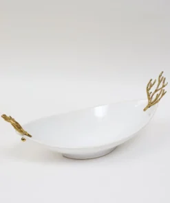 Inspire Me! Home Decor Oblong White Ceramic Bowl With Gold Textured Details " From Pops Of Color Home Collection"