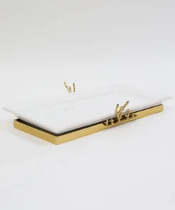 Inspire Me! Home Decor White Ceramic Tray With Gold Textured Design & Base