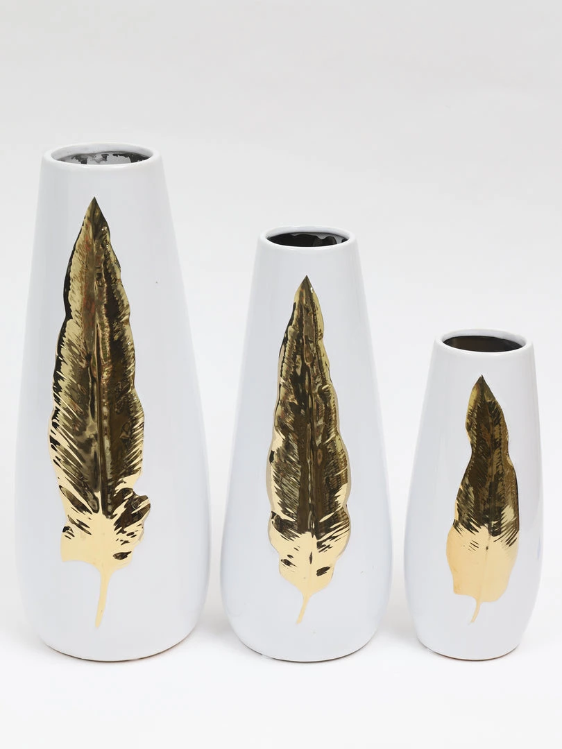 Inspire Me! Home Decor White Ceramic Vase With Gold Leaf Design (3 Sizes)