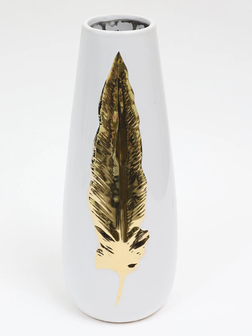 Inspire Me! Home Decor White Ceramic Vase With Gold Leaf Design (3 Sizes)