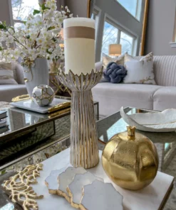 Inspire Me! Home Decor White & Gold Ceramic Candle Holder (2 Sizes)