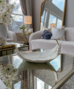 Inspire Me! Home Decor White And Gold Feather Decorative Bowl