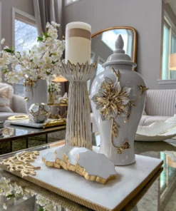 Inspire Me! Home Decor White And Gold Flower Ginger Jar (3 Sizes)