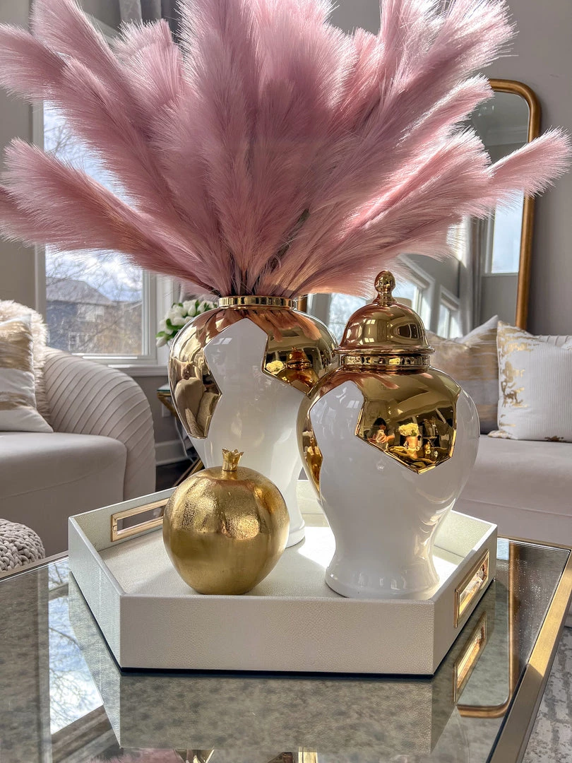 Inspire Me! Home Decor Gold Geometric White And Gold Ginger Jar (3 Sizes)