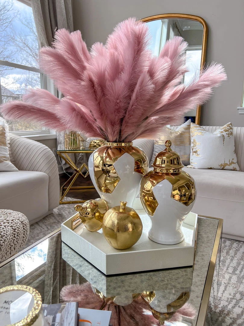 Inspire Me! Home Decor Gold Geometric White And Gold Ginger Jar (3 Sizes)