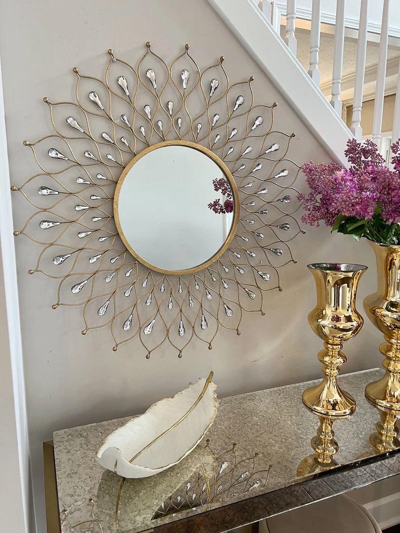 Inspire Me! Home Decor Golden Jeweled Sunburst MIrror