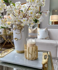 Inspire Me! Home Decor Glass Hurricane/Faux Floral Vase With Gold Twig Design (3 Sizes)