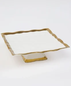 Inspire Me! Home Decor Gold And White Ceramic Square Cake Stand