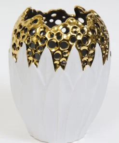 Inspire Me! Home Decor White And Gold Porcelain Vase With Circle Cutout Design (2 Styles)