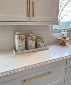 Inspire Me! Home Decor White Ceramic Jar With Gold Floral Design (3 Sizes)