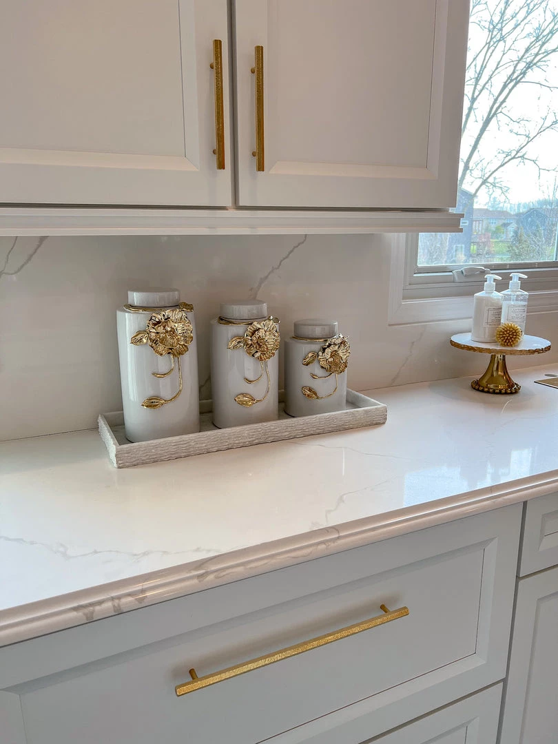 Inspire Me! Home Decor White Ceramic Jar With Gold Floral Design (3 Sizes)