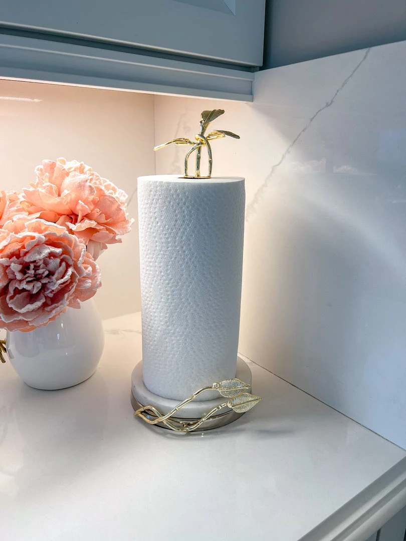 Inspire Me! Home Decor Gold Leaf Paper Towel Holder With Marble Base