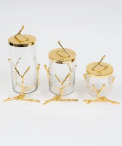 Inspire Me! Home Decor Glass Canister With Gold Metal Branch Design (3 Sizes)