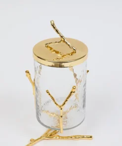 Inspire Me! Home Decor Glass Canister With Gold Metal Branch Design (3 Sizes)