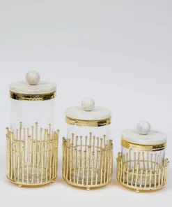 Inspire Me! Home Decor Glass Canisters With Gold Linear Details (3 Sizes)