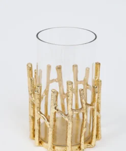 Inspire Me! Home Decor Glass Hurricane/Faux Floral Vase With Gold Twig Design (3 Sizes)