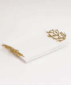 Inspire Me! Home Decor White Ceramic Tray With Gold Textured Design Handles " From Pops Of Color Home Collection"