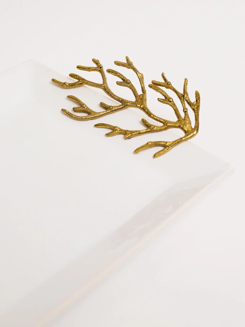 Inspire Me! Home Decor White Ceramic Tray With Gold Textured Design Handles " From Pops Of Color Home Collection"