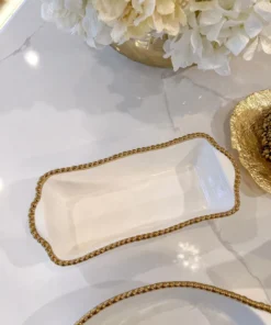 Inspire Me! Home Decor Gold And White Beaded Loaf Baking Dish